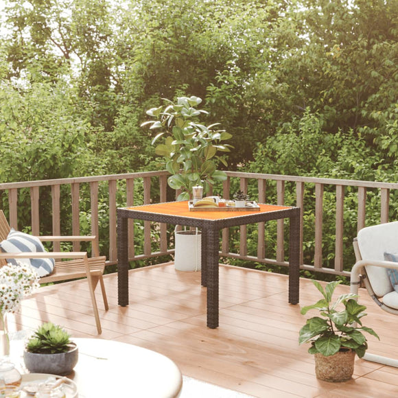NNEVL Garden Table 90x90x75 cm Poly Rattan and Acacia Wood Black