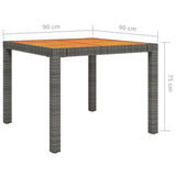 NNEVL Garden Table 90x90x75 cm Poly Rattan and Acacia Wood Grey