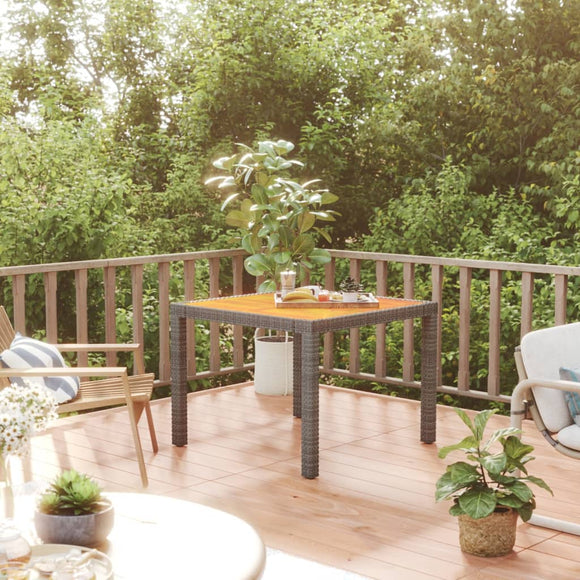 NNEVL Garden Table 90x90x75 cm Poly Rattan and Acacia Wood Grey