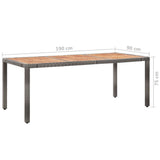 NNEVL Garden Table 190x90x75 cm Poly Rattan and Acacia Wood Grey