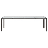 NNEVL Garden Table Brown 250x100x75 cm Tempered Glass and Poly Rattan