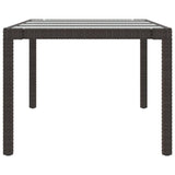 NNEVL Garden Table Brown 250x100x75 cm Tempered Glass and Poly Rattan