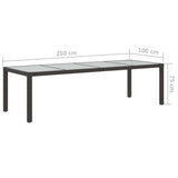 NNEVL Garden Table Brown 250x100x75 cm Tempered Glass and Poly Rattan