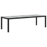 NNEVL Garden Table Black 250x100x75 cm Tempered Glass and Poly Rattan