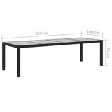 NNEVL Garden Table Black 250x100x75 cm Tempered Glass and Poly Rattan