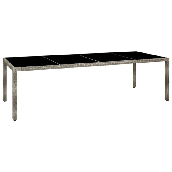NNEVL Garden Table Grey 250x100x75 cm Tempered Glass and Poly Rattan