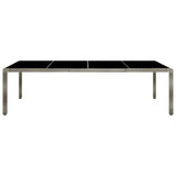 NNEVL Garden Table Grey 250x100x75 cm Tempered Glass and Poly Rattan