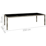 NNEVL Garden Table Grey 250x100x75 cm Tempered Glass and Poly Rattan