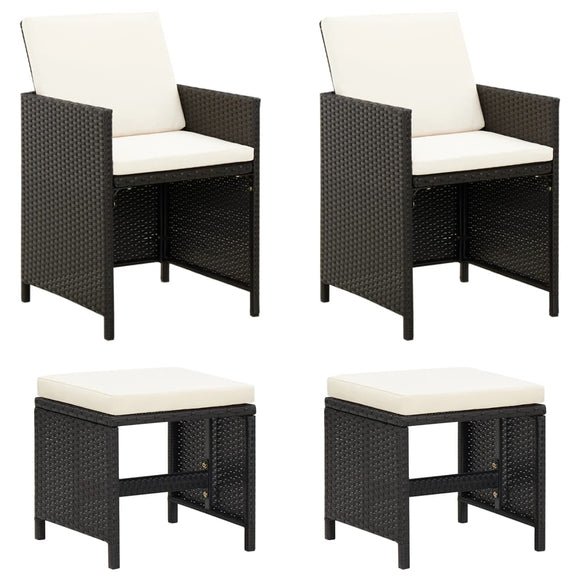NNEVL 4 Piece Garden Chair and Stool Set Poly Rattan Black