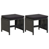 NNEVL Garden Stools with Cushions 2 pcs Poly Rattan Black