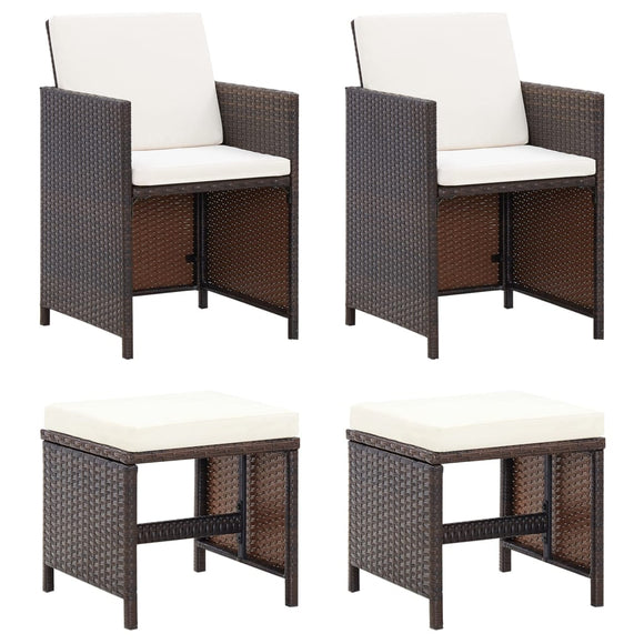 NNEVL 4 Piece Garden Chair and Stool Set Poly Rattan Brown