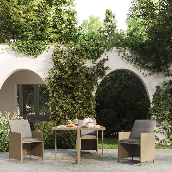 NNEVL Garden Table Beige 109x107x74 cm Poly Rattan and Glass
