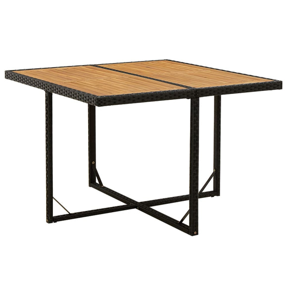 NNEVL Garden Table Black 109x107x74 cm Poly Rattan&Solid Wood Acacia