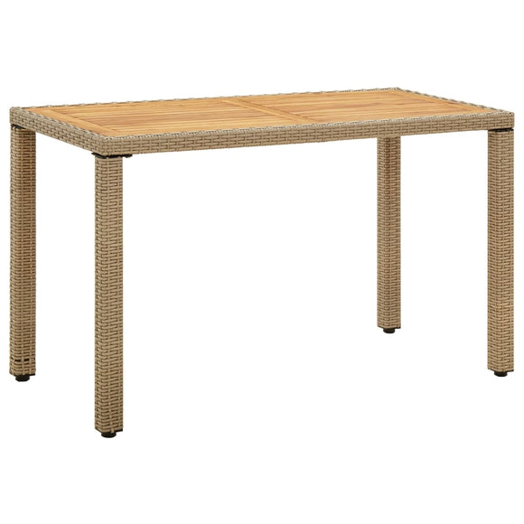 NNEVL Garden Table Beige 123x60x74 cm Poly Rattan&Solid Wood Acacia