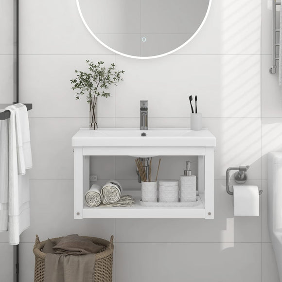 NNEVL Wall-mounted Bathroom Washbasin Frame White 59x38x31 cm Iron