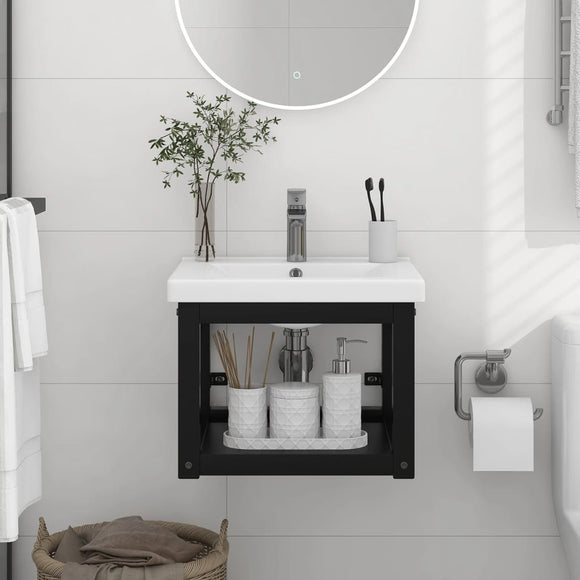 NNEVL Wall-mounted Bathroom Washbasin Frame Black 40x38x31 cm Iron