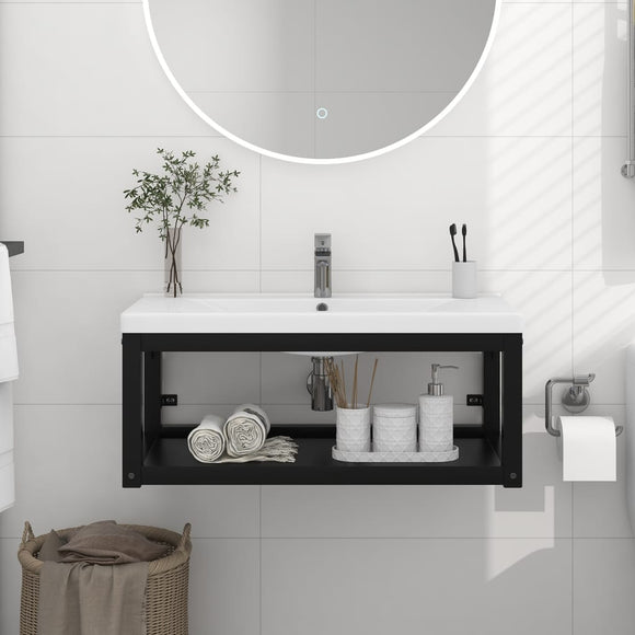 NNEVL Wall-mounted Bathroom Washbasin Frame Black 79x38x31 cm Iron