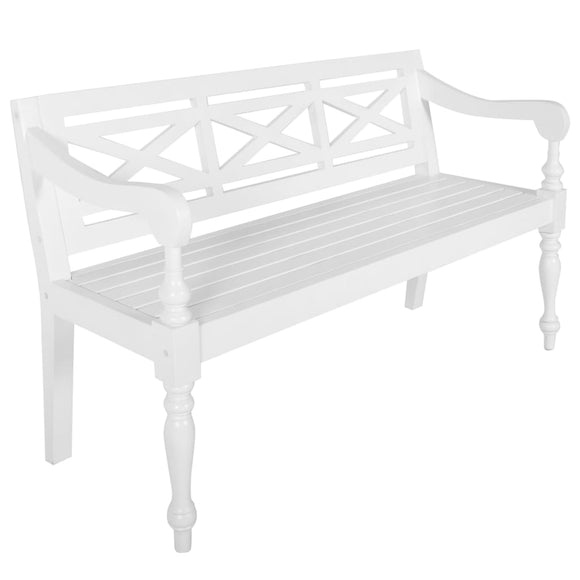 NNEVL Batavia Bench 123 cm Solid Mahogany Wood White