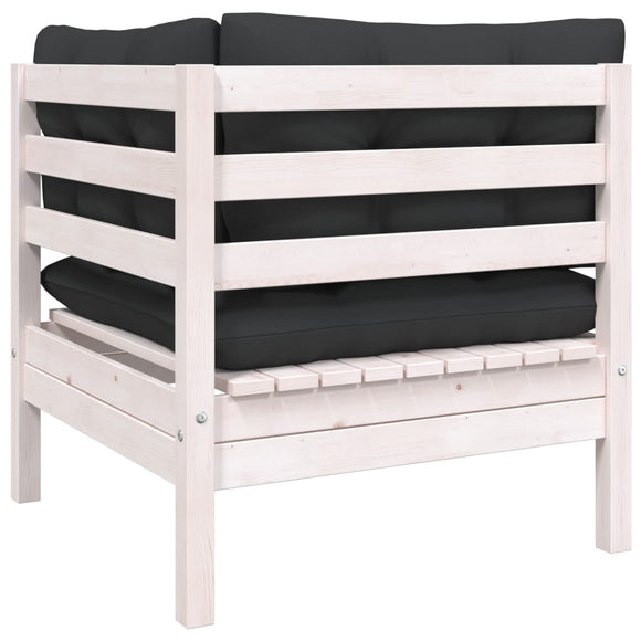 NNEVL Garden Corner Sofa with Cushions White Solid Pinewood