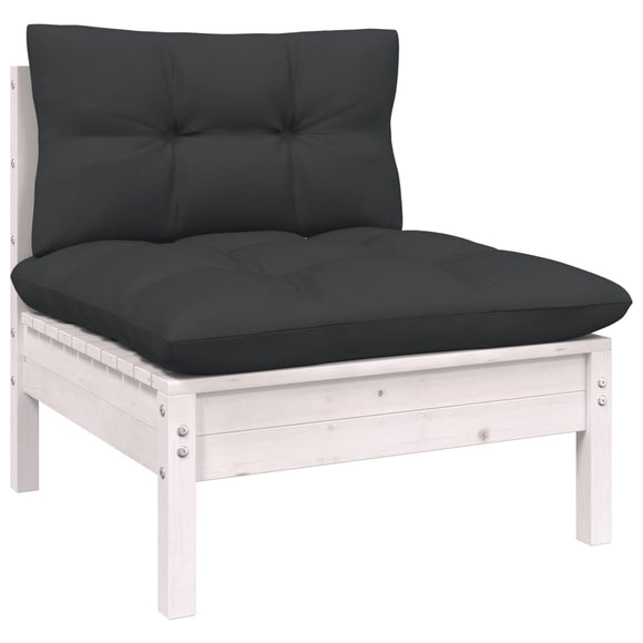 NNEVL Garden Middle Sofa with Cushions White Solid Pinewood