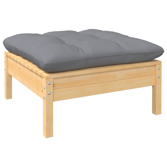 NNEVL Garden Footstool with Grey Cushion Solid Pinewood