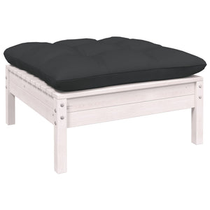 NNEVL Garden Footstool with Anthracite Cushion White Solid Pinewood