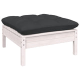 NNEVL Garden Footstool with Anthracite Cushion White Solid Pinewood