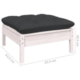 NNEVL Garden Footstool with Anthracite Cushion White Solid Pinewood