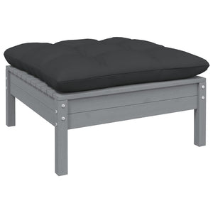 NNEVL Garden Footstool with Anthracite Cushion Grey Solid Pinewood