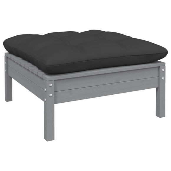 NNEVL Garden Footstool with Anthracite Cushion Grey Solid Pinewood