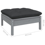 NNEVL Garden Footstool with Anthracite Cushion Grey Solid Pinewood