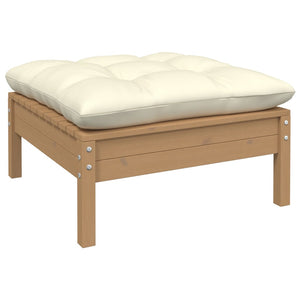 NNEVL Garden Footstool with Cream Cushion Honey Brown Solid Pinewood