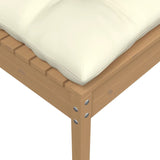 NNEVL Garden Footstool with Cream Cushion Honey Brown Solid Pinewood