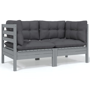 NNEVL 2-Seater Garden Sofa with Cushions Grey Solid Pinewood