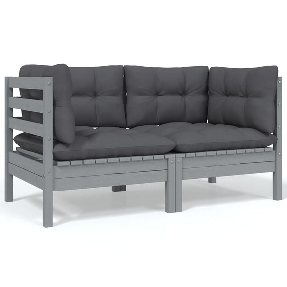 NNEVL 2-Seater Garden Sofa with Cushions Grey Solid Pinewood