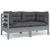 NNEVL 2-Seater Garden Sofa with Cushions Grey Solid Pinewood