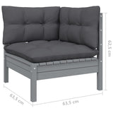 NNEVL 2-Seater Garden Sofa with Cushions Grey Solid Pinewood