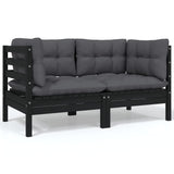 NNEVL 2-Seater Garden Sofa with Cushions Black Solid Pinewood