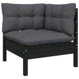 NNEVL 2-Seater Garden Sofa with Cushions Black Solid Pinewood