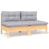 NNEVL 2-Seater Garden Sofa with Grey Cushions Solid Pinewood