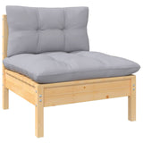 NNEVL 2-Seater Garden Sofa with Grey Cushions Solid Pinewood