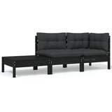 NNEVL 3 Piece Garden Lounge Set with Cushions Black Solid Pinewood