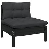 NNEVL 3 Piece Garden Lounge Set with Cushions Black Solid Pinewood