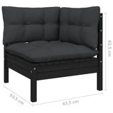 NNEVL 3 Piece Garden Lounge Set with Cushions Black Solid Pinewood