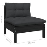 NNEVL 3 Piece Garden Lounge Set with Cushions Black Solid Pinewood