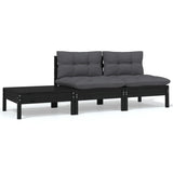 NNEVL 3 Piece Garden Lounge Set with Cushions Black Solid Pinewood
