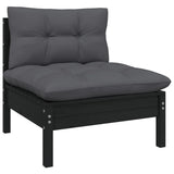 NNEVL 3 Piece Garden Lounge Set with Cushions Black Solid Pinewood