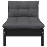 NNEVL 3 Piece Garden Lounge Set with Cushions Black Solid Pinewood