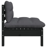 NNEVL 3 Piece Garden Lounge Set with Cushions Black Solid Pinewood