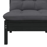 NNEVL 3 Piece Garden Lounge Set with Cushions Black Solid Pinewood